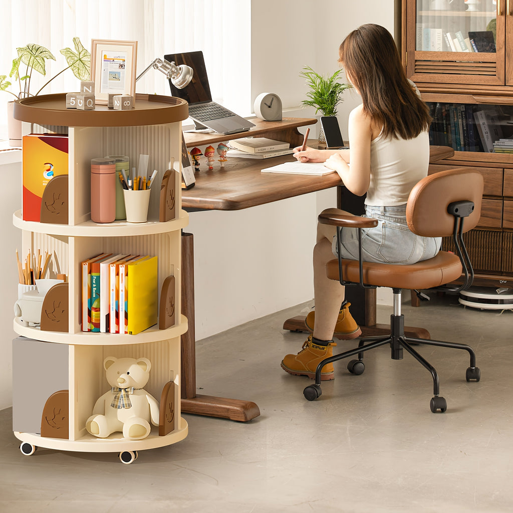 2\u002F3 Layer Swivel Bookshelves, 360° Rotatable Plastic Display Stands, Space Saving Design - Home Storage Shelf, Green\u002FBrown, Storage Shelf for Study, Bedroom, Living Room, Library, Etc.