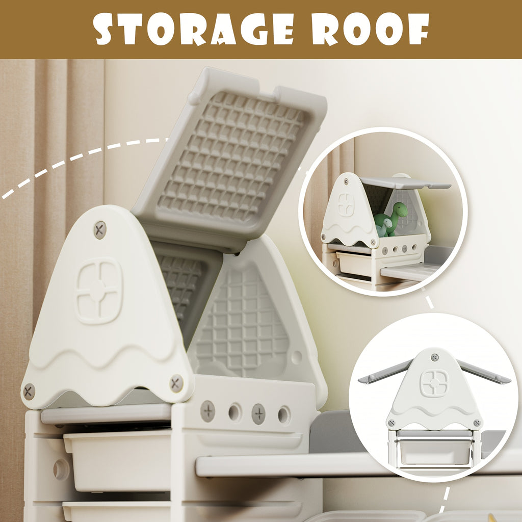 Extra Wide Kids Toy Storage Organizer with Bookcase - Large Heavy-Duty Toy Organizer, 13 Bins & 4 Box Storage, Space-Saving Bookshelf for Children's Bedroom, Playroom, Classroom - Easy-to-Clean Plastic Construction