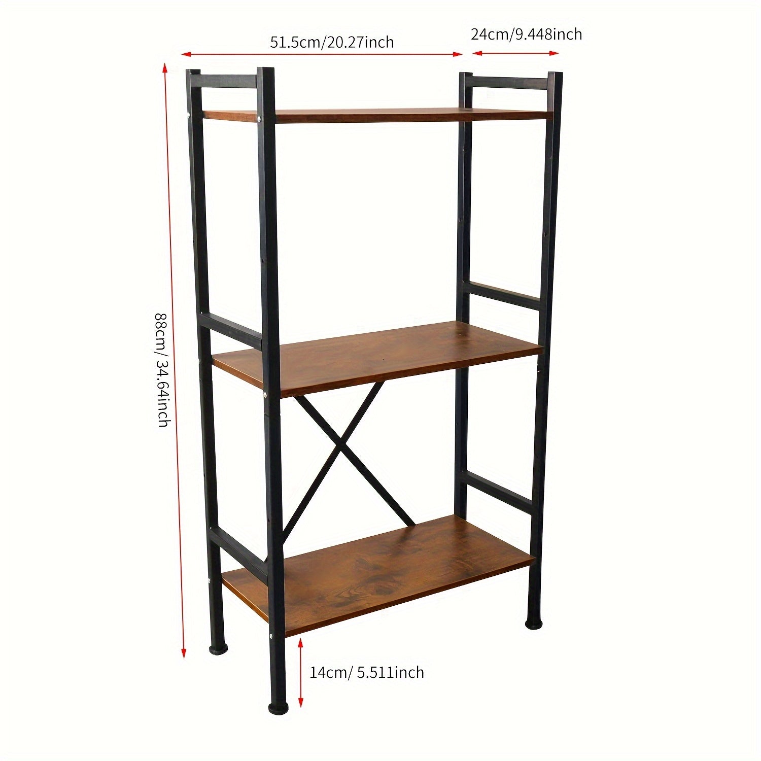 3-Tier Adjustable Metal Bookshelf with X-Shaped Reinforced Frame - Freestanding, Easy to Assemble, Space-Saving Design for Study, Office, or Home Use, Black, Bookshelf Furniture, Modern Bookshelf, Sturdy Construction, Durable Bookshelf, Book Lovers
