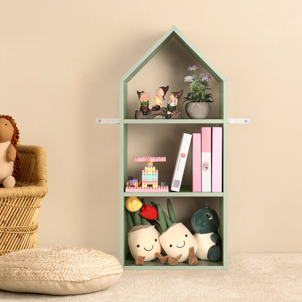 Green Triangle House Bookcase. Family Bookshelf, Toy Triple Organizer. Picture Bookshelf, Multi-tier Organizer. Short Bookshelf, Living Room Bookshelf, Reading Bookshelf., Standing Shelf
