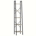 5-Tier Ladder Shelf, Narrow Bookshelf, Corner Storage Shelves, Freestanding Bookcase with 2 Hooks for Home Office, Living Room, Kitchen, Bedroom, Industrial, Greige and Black, Black, Utility Racks