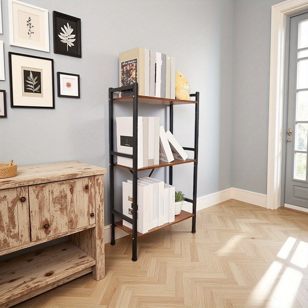 3-Tier\u002F5-Tier Metal Bookshelf - Rustic Brown Modern Classic Design, 27\