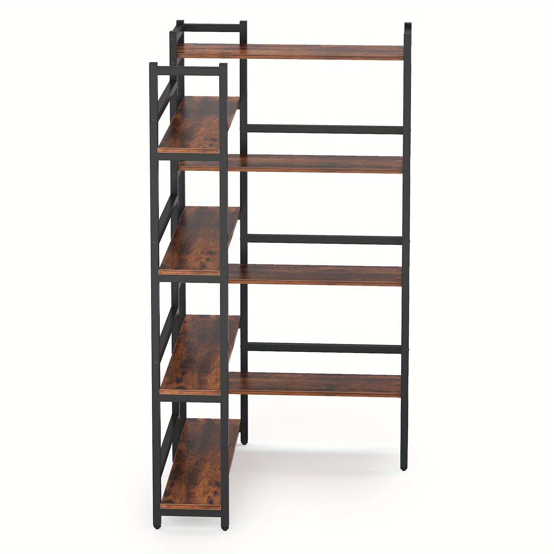 Space-Saving 70.8'' Tall Industrial Corner Bookshelf in Deep Brown - Blends Steel Frame & Wooden Accents, 8 Tiers of Storage, Sturdy & Easy to Assemble, Ideal for Living Room & Home Office Decor, Bookshelf Decorations