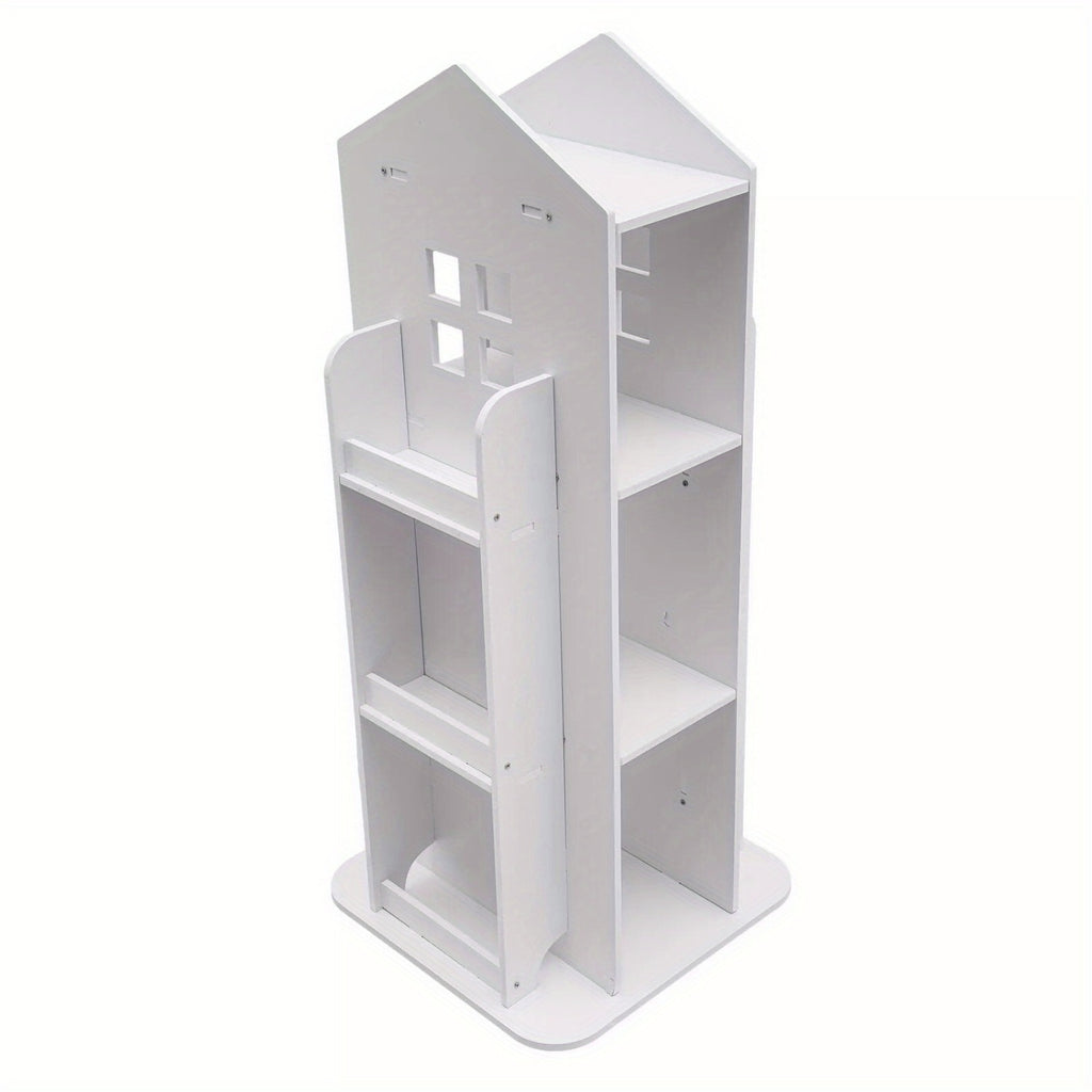 Heavy-Duty 3-Tier Rotating Bookshelf - 360° Spinning Bookcase with Wide Base, Modern White Floor Standing Shelf Organizer, Easy Assembly for Home Office, Living Room, Study - PVC\u002FABS Construction, Bookshelf Furniture