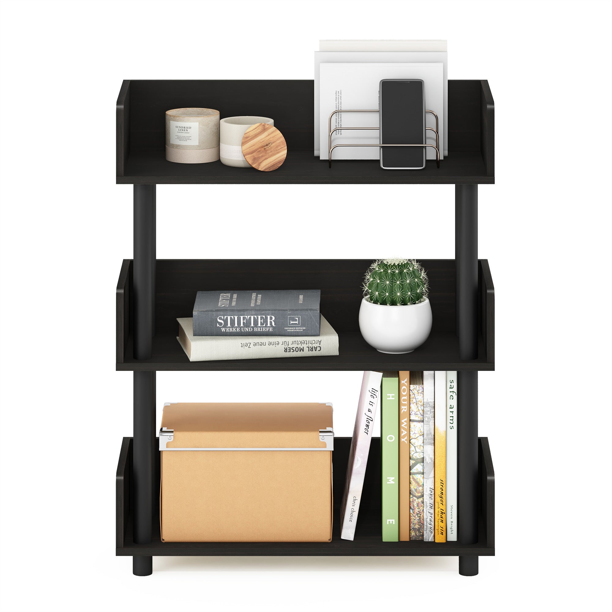Turn-N-Tube 3-Tier Freestanding Multipurpose Display Rack, Bookshelf, Espresso, Home Storage