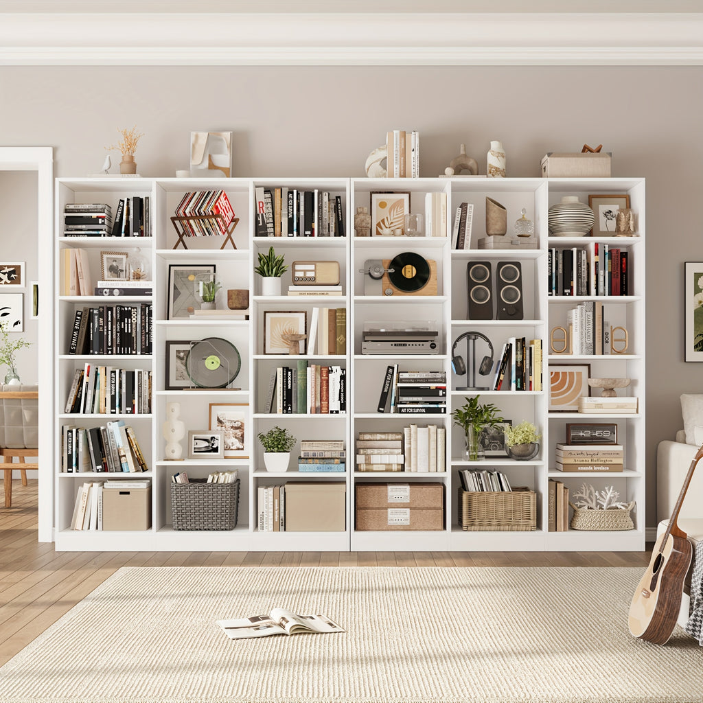 Triple Wide Bookshelf - 6-Tier 17-Shelf Solid Hardwood Bookcase, 74\