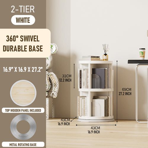 360° Rotating Bookshelf, 2\u002F3\u002F4\u002F5-Tier Space-Saving Book Organizer, 360° Swivel Storage Shelf for Living Room, Bedroom, Office, Durable and Modern Design, Easy to Assemble