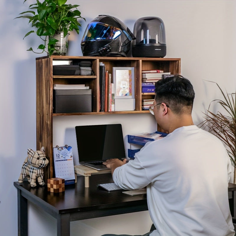 Sturdy New Zealand Pine Desktop Bookshelf - Rustic Natural Wood Finish, Multi-Compartment Organizer for Office, Dorm & Home Use, Easy Assembly