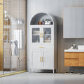 Arched Metal Storage Cabinet, Arched Display Case, Bookcase, Glass Door, Drawer, Suitable for Bathroom, Home, Office, Assembly Required (Black, White)