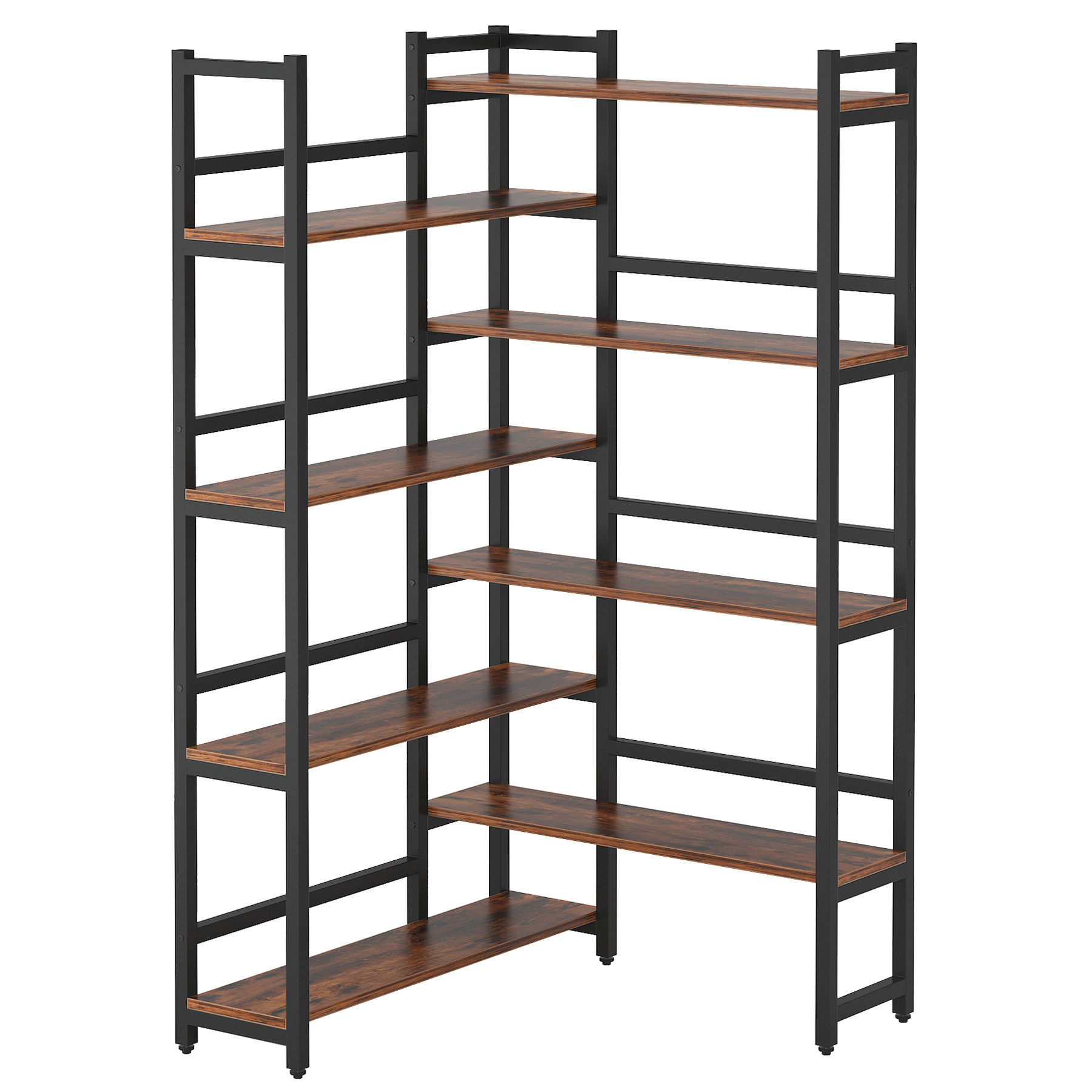 Space-Saving 70.8'' Tall Industrial Corner Bookshelf in Deep Brown - Blends Steel Frame & Wooden Accents, 8 Tiers of Storage, Sturdy & Easy to Assemble, Ideal for Living Room & Home Office Decor, Bookshelf Decorations