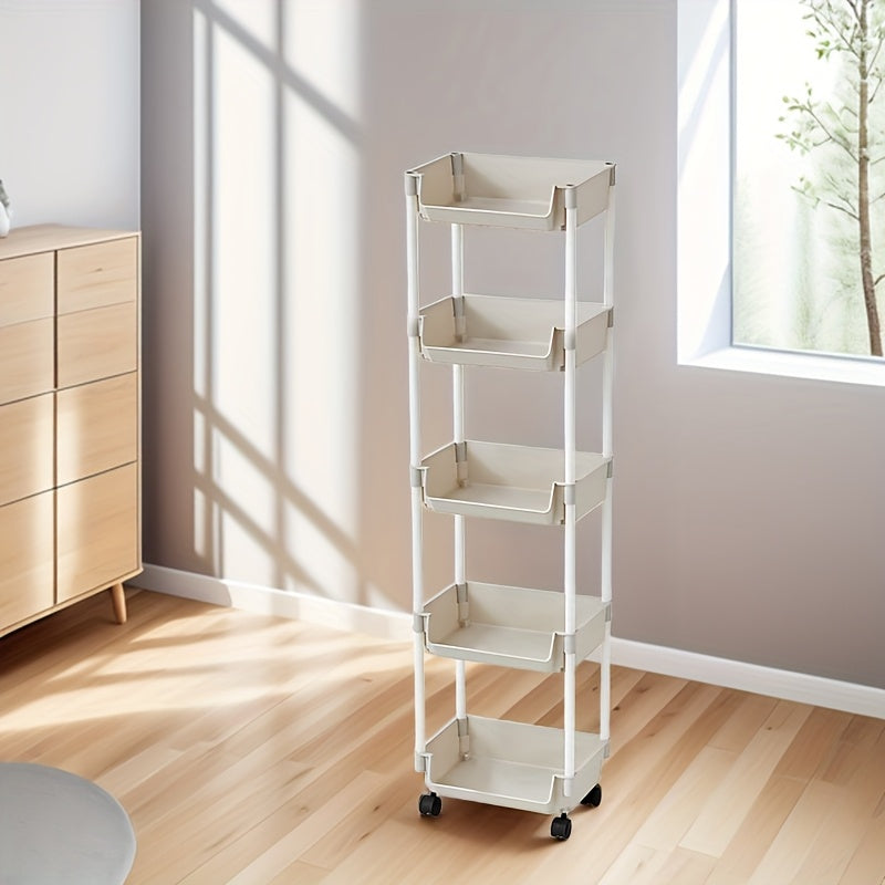 1 Piece Five-Layer Movable Bookshelf, Floor-standing Table Trolley, Easy Assembly, Suitable for Bathroom, Kitchen, Bedroom, Perfect for Organizing Books and Magazines - Fashion Design