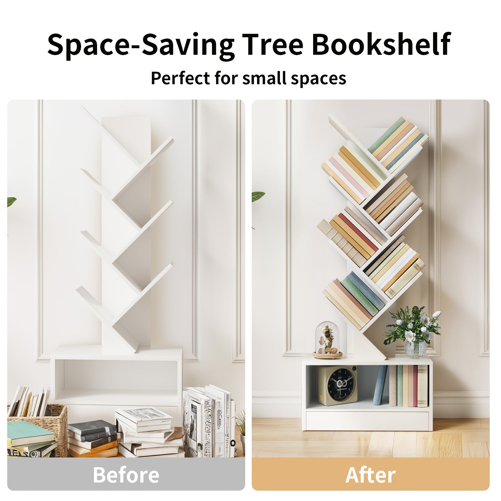 8-Tier Tall Wood Bookshelf with Drawer - Freestanding Vertical Space-Saving Design, Tip-Resistant Sturdy Wood Construction, 27\