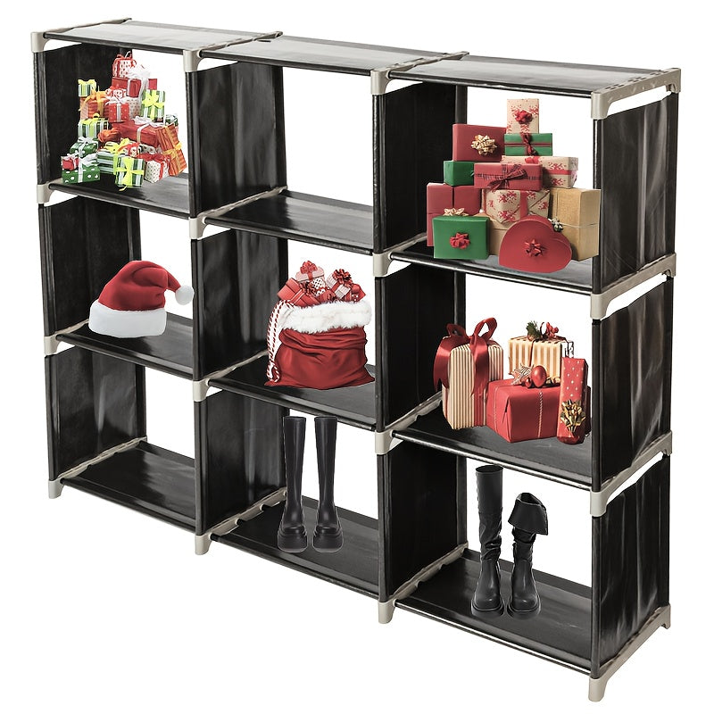 1pc, Multi-functional Assembly 3-layer 9-layer Storage Shelves Black Creative Combination Storage Cabinets, Independent Display Bookshelves with Compartments for Home Finishing Christmas Shelving