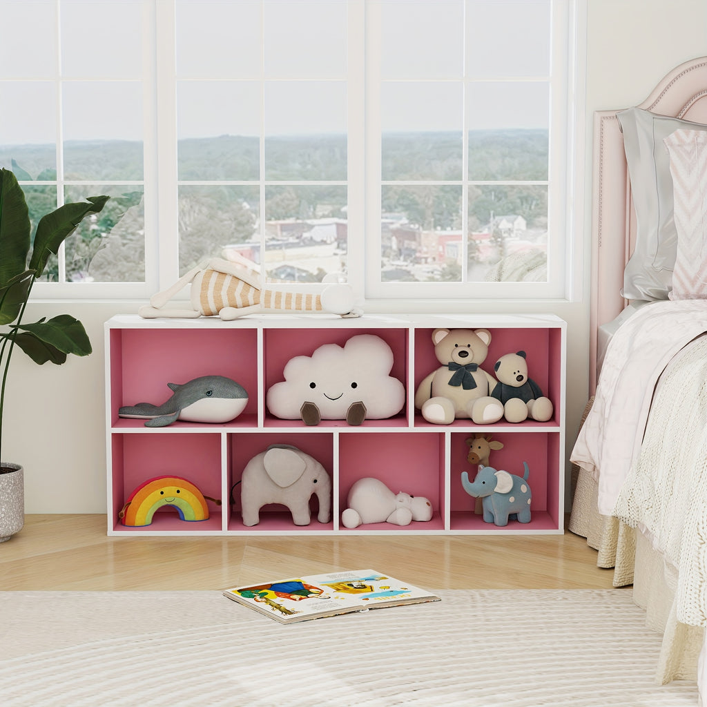 7-Cube Bookcase, Bookshelf, Storage Organizer, Multi-Purpose Shelving Unit for Books, Clothes, Toys, Home Office, Living Room, Bedroom, Modern Design, Easy Assembly