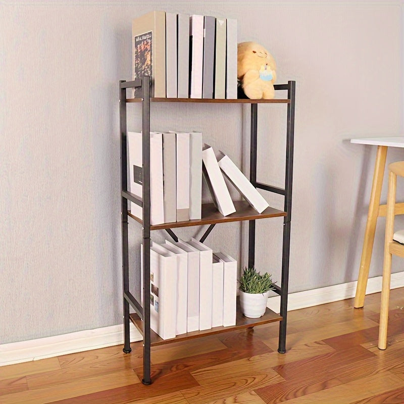 3-Tier Adjustable Metal Bookshelf with X-Shaped Reinforced Frame - Freestanding, Easy to Assemble, Space-Saving Design for Study, Office, or Home Use, Black, Bookshelf Furniture, Modern Bookshelf, Sturdy Construction, Durable Bookshelf, Book Lovers