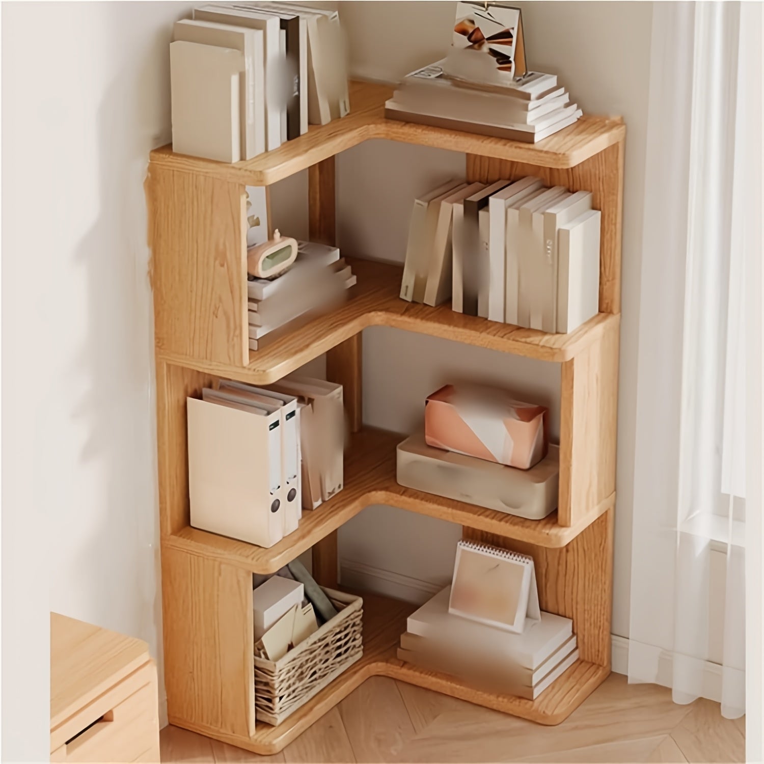 Multifunctional Solid Wood Organizer Floor Corner Cabinet, Home Corner Bookcase, Living Room Multi-layer Corner Storage Simple Bookshelf, Easy To Install - For Living Room, Bedroom, Study, Office Storage