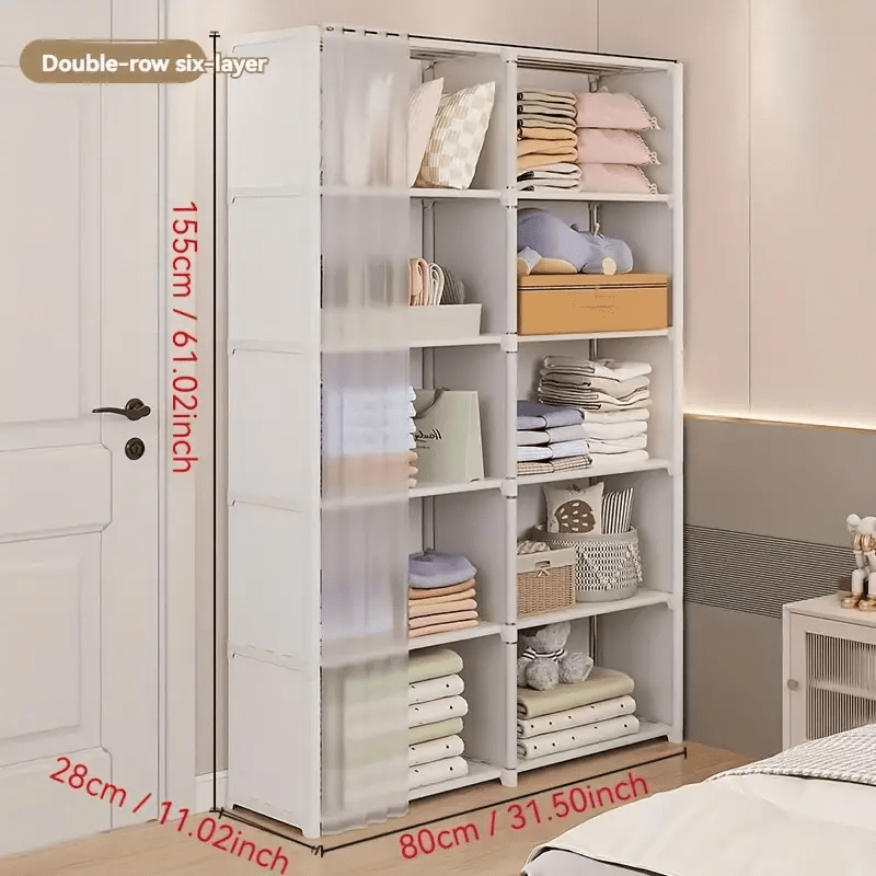 6-story single and double row easy to assemble bookshelf, household simple clothing storage wardrobe, multifunctional dust-proof miscellaneous cabinet, suitable for offices, classrooms, rental houses,
