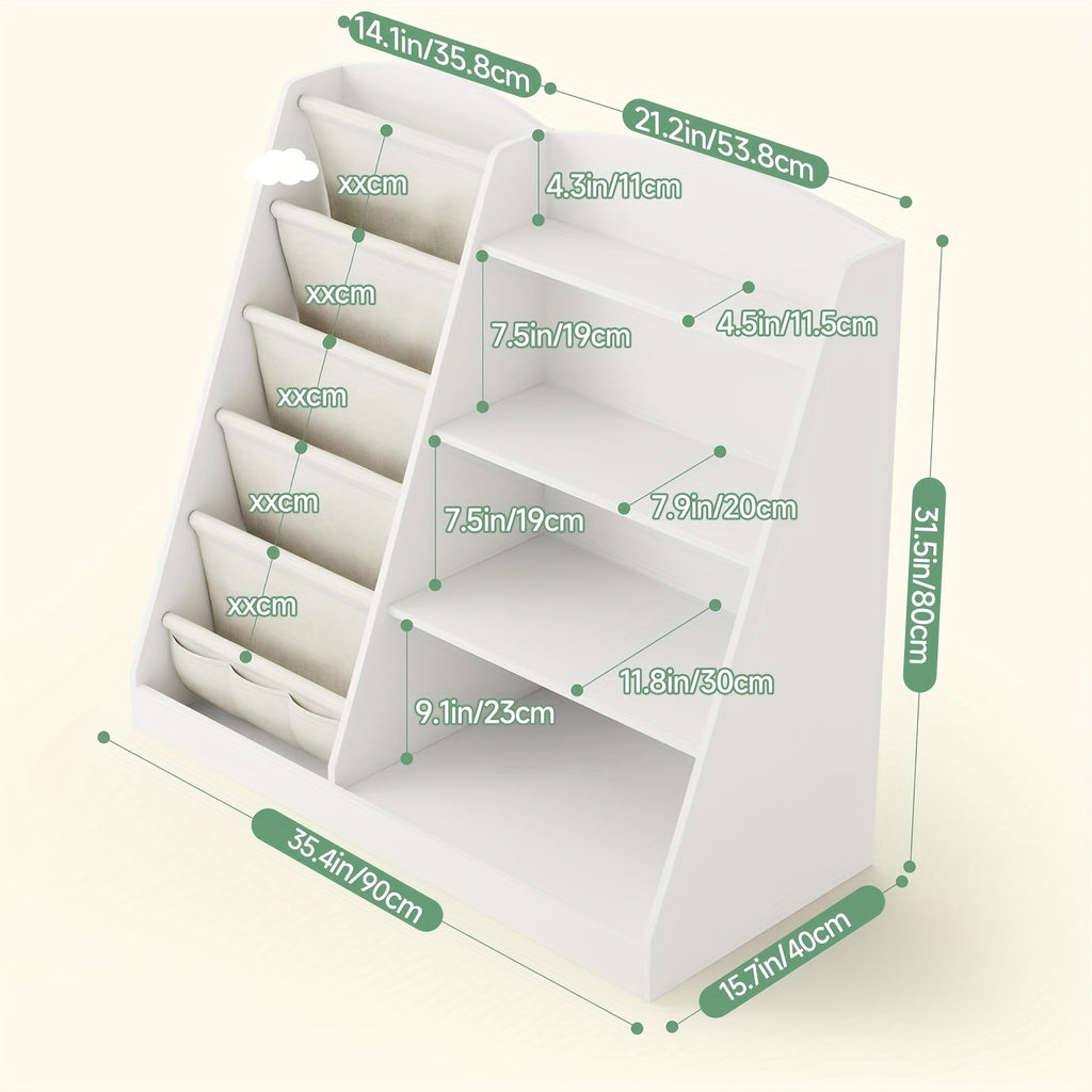 White Storage Bookshelf, Storage Cabinet, Scattered Books, Toy Shelf, Multifunctional Storage Organizer, Six Story Display Cabinet with Bookshelf, Bedroom, Living Room, Game Room, Small Room Office, Home, School Shelf, Newspaper Rack.