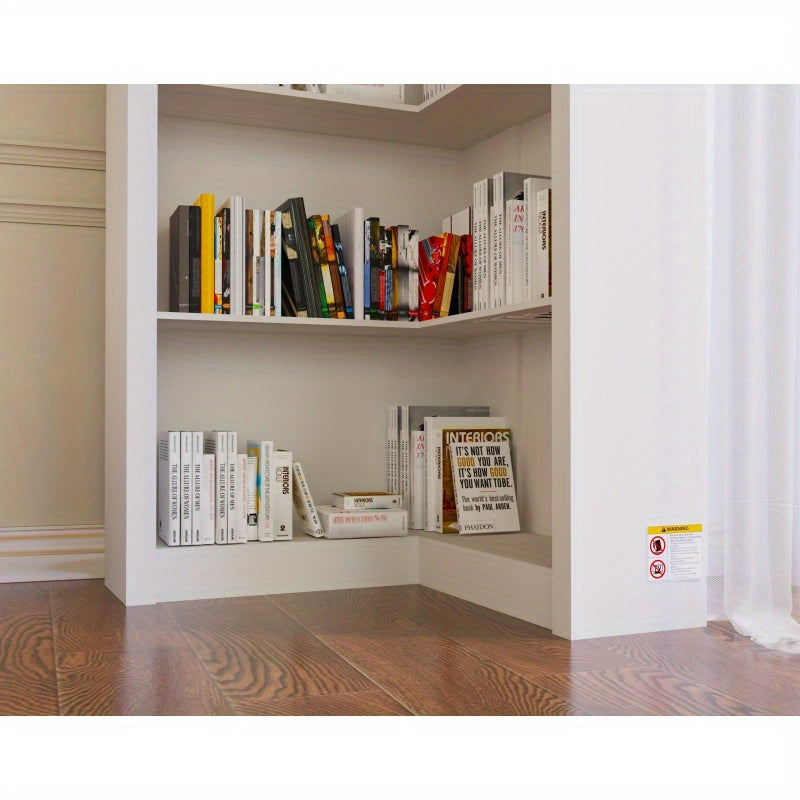 5-Tier Corner Bookshelf - Sturdy Durable Plastic Freestanding Storage Shelf, 32x32x73.8 Inch Space-Saving Design with 3.2 Cu Ft Capacity, Classic Style for Bedroom, Living Room, Study - Home Organization, Bookshelf Decor, Bedroom Organizer