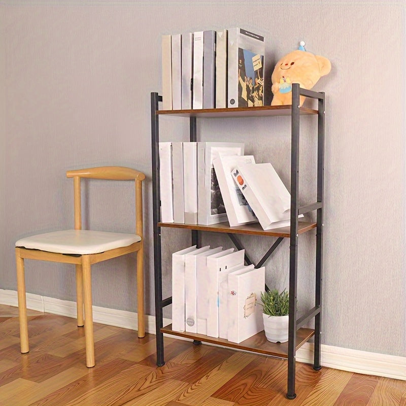 3-Tier Adjustable Metal Bookshelf with X-Shaped Reinforced Frame - Freestanding, Easy to Assemble, Space-Saving Design for Study, Office, or Home Use, Black, Bookshelf Furniture, Modern Bookshelf, Sturdy Construction, Durable Bookshelf, Book Lovers
