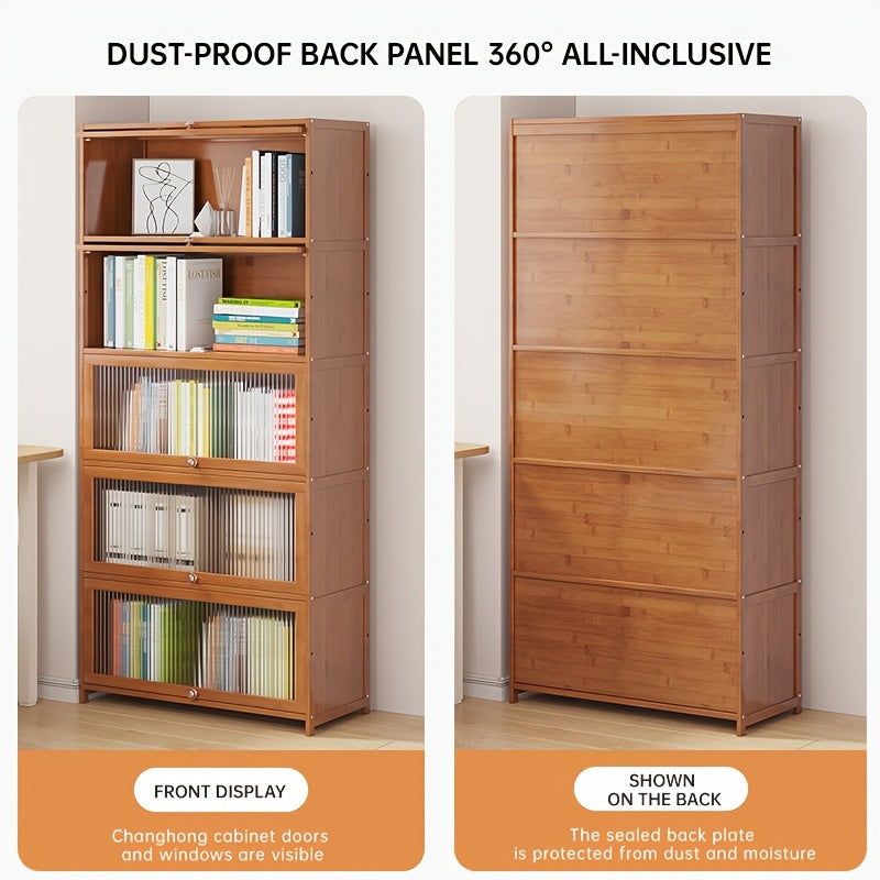 Chic 4-Tier Wooden Bookcase with Clear Acrylic Doors - Versatile Storage Organizer for Home & Office, Easy Assembly