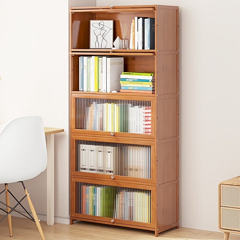Chic 4-Tier Wooden Bookcase with Clear Acrylic Doors - Versatile Storage Organizer for Home & Office, Easy Assembly