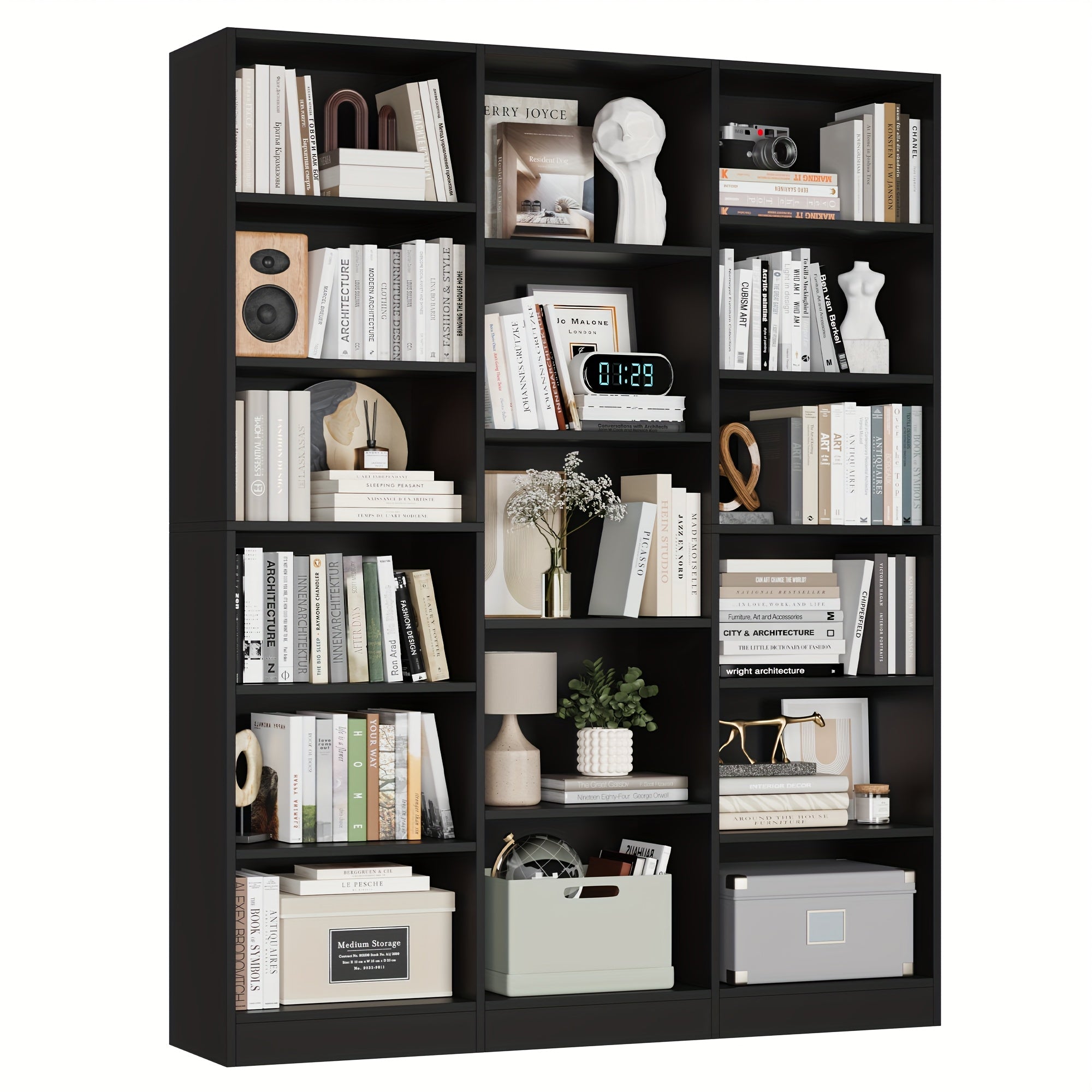 Triple Wide Bookshelf - 6-Tier 17-Shelf Solid Hardwood Bookcase, 74\