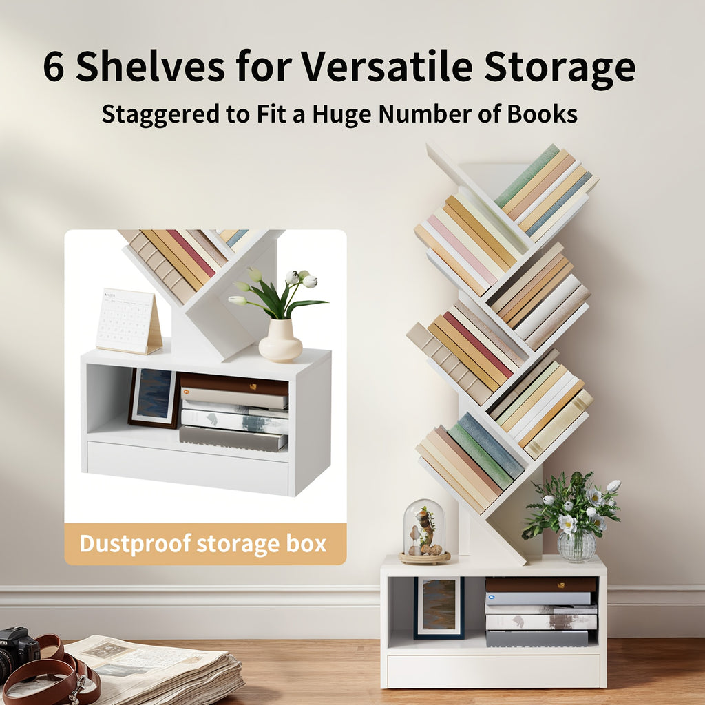 8-Tier Tall Wood Bookshelf with Drawer - Freestanding Vertical Space-Saving Design, Tip-Resistant Sturdy Wood Construction, 27\