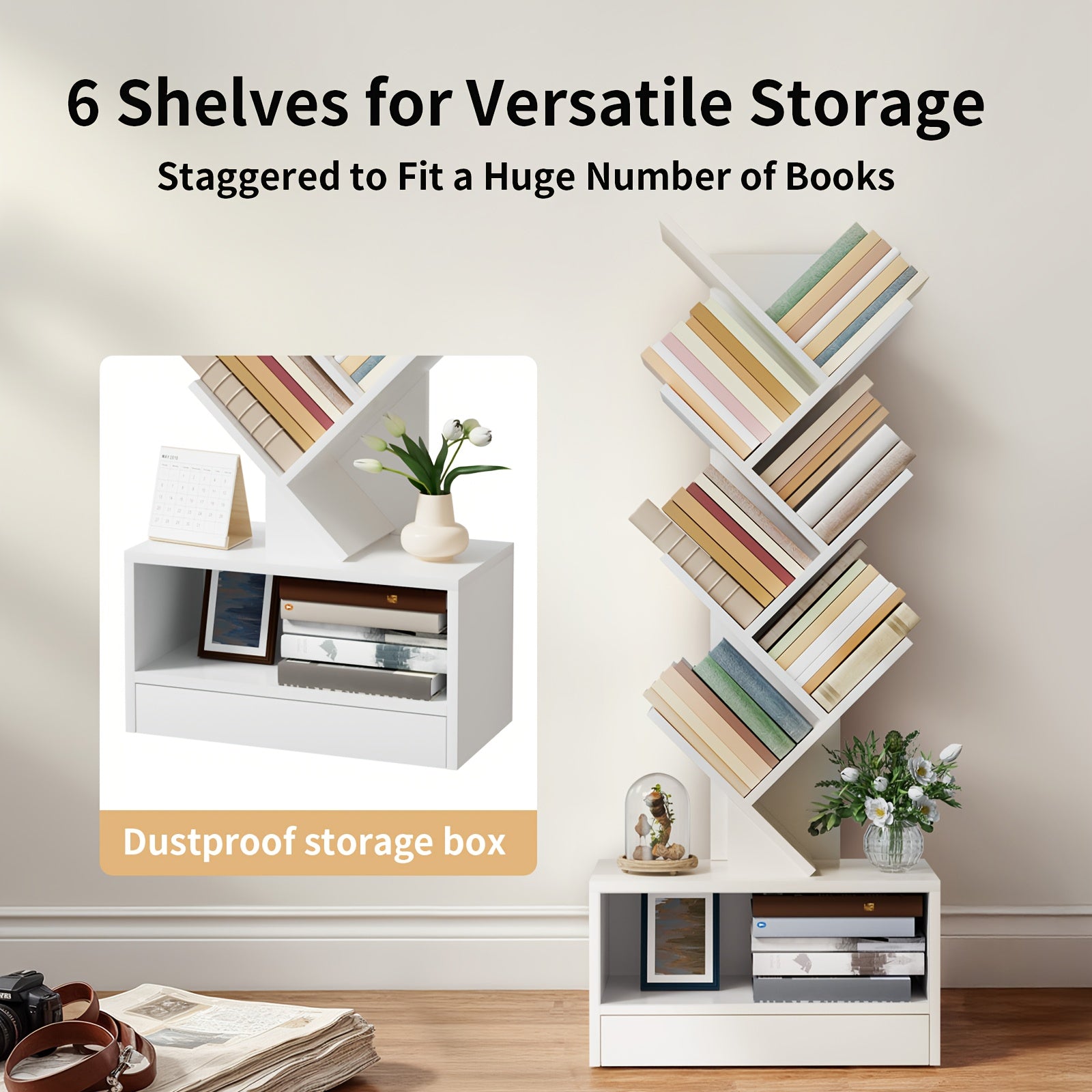 8-Tier Tall Wood Bookshelf with Drawer - Freestanding Vertical Space-Saving Design, Tip-Resistant Sturdy Wood Construction, 27\