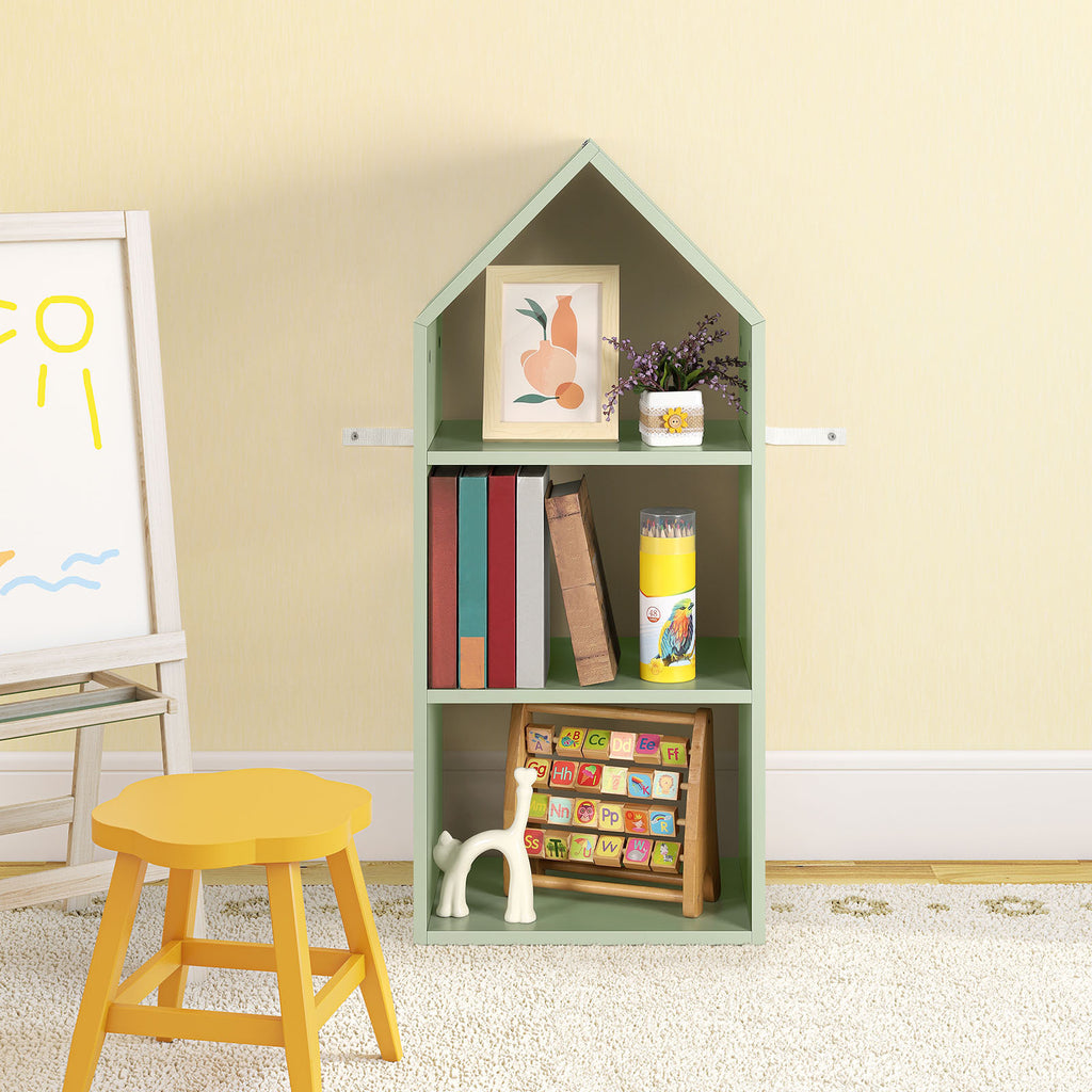 Green Triangle House Bookcase. Family Bookshelf, Toy Triple Organizer. Picture Bookshelf, Multi-tier Organizer. Short Bookshelf, Living Room Bookshelf, Reading Bookshelf., Standing Shelf