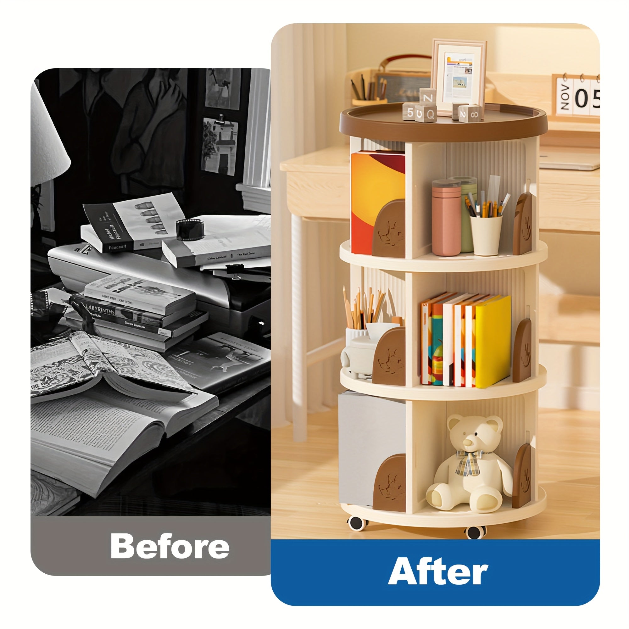 1pc Movable Bookcase, 2\u002F3 Tier Tableside Bookcase, Floor Desk Trolley On Wheels, Durable Book Storage Rack, Office School Supplies Storage Shelf, Green\u002FBrown, Suitable for Pencil Holder, Textbooks, Document Storage, Office Supplies Storage