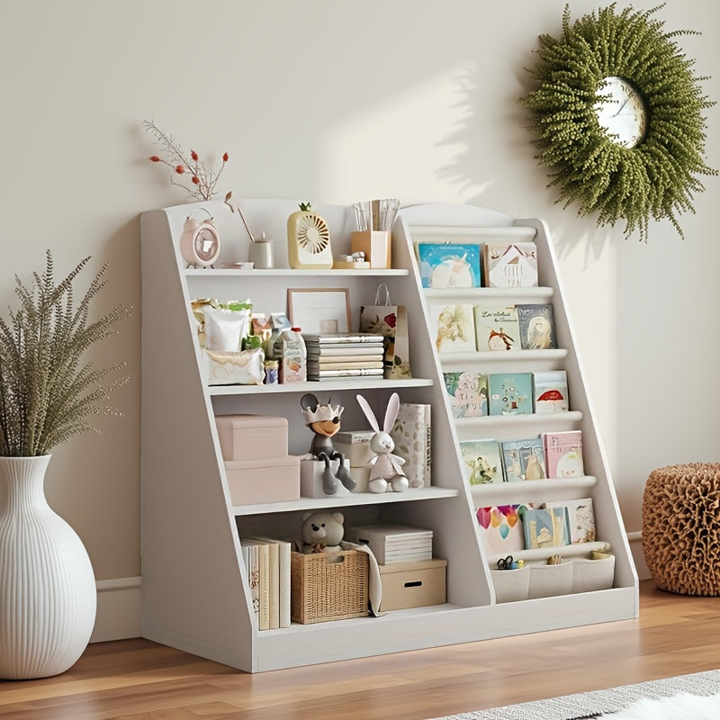 White Storage Bookshelf, Storage Cabinet, Scattered Books, Toy Shelf, Multifunctional Storage Organizer, Six Story Display Cabinet with Bookshelf, Bedroom, Living Room, Game Room, Small Room Office, Home, School Shelf, Newspaper Rack.