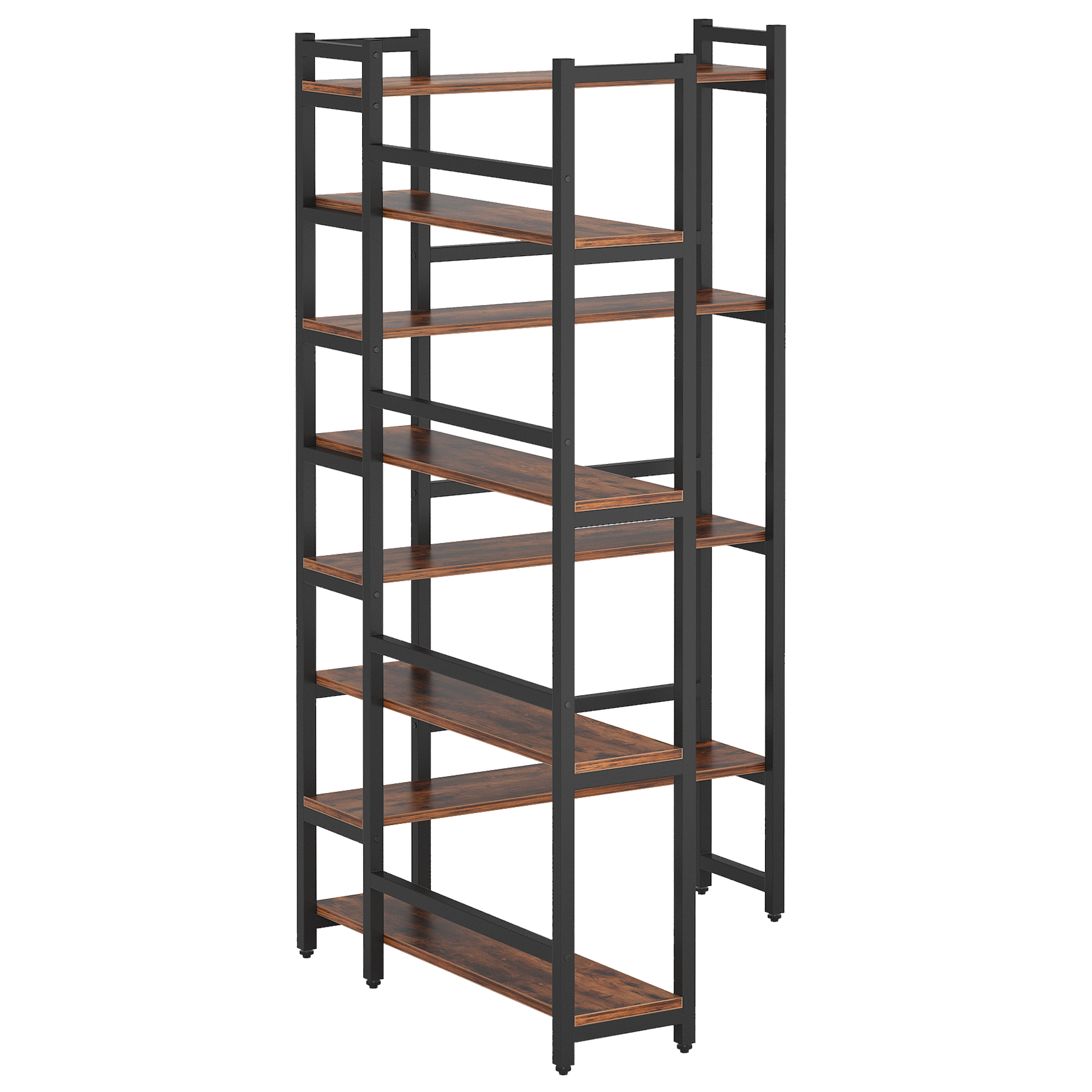Space-Saving 70.8'' Tall Industrial Corner Bookshelf in Deep Brown - Blends Steel Frame & Wooden Accents, 8 Tiers of Storage, Sturdy & Easy to Assemble, Ideal for Living Room & Home Office Decor, Bookshelf Decorations