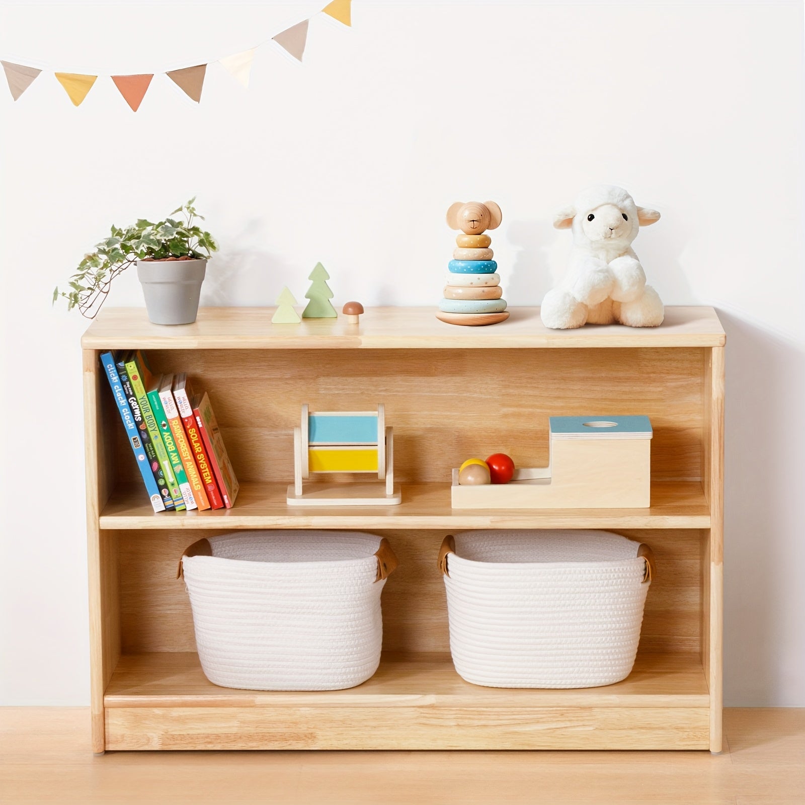 All Rubber Wood Bookshelf And Toy Storage, 35.4\