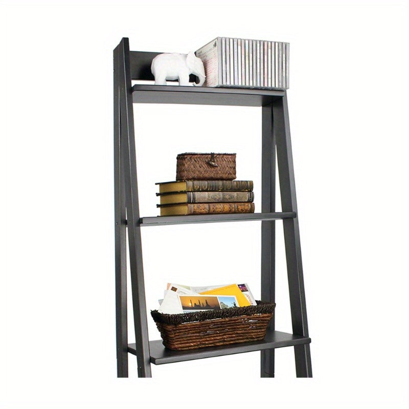 Solid Wood 5-Shelf Ladder Bookcase - Modern Black Bookshelf with Sturdy A-Frame Design, Space-Saving Vertical Storage for Home Office, Living Room, Dorm - Easy Assembly, Compact Bookcase for Small Spaces (Assembled Height \u003C27\