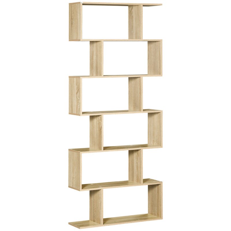 HOMCOM 75.5H S-Shaped 6-Shelf Bookcase - Space-Saving Vertical Design, Sturdy Plastic Construction, 27\