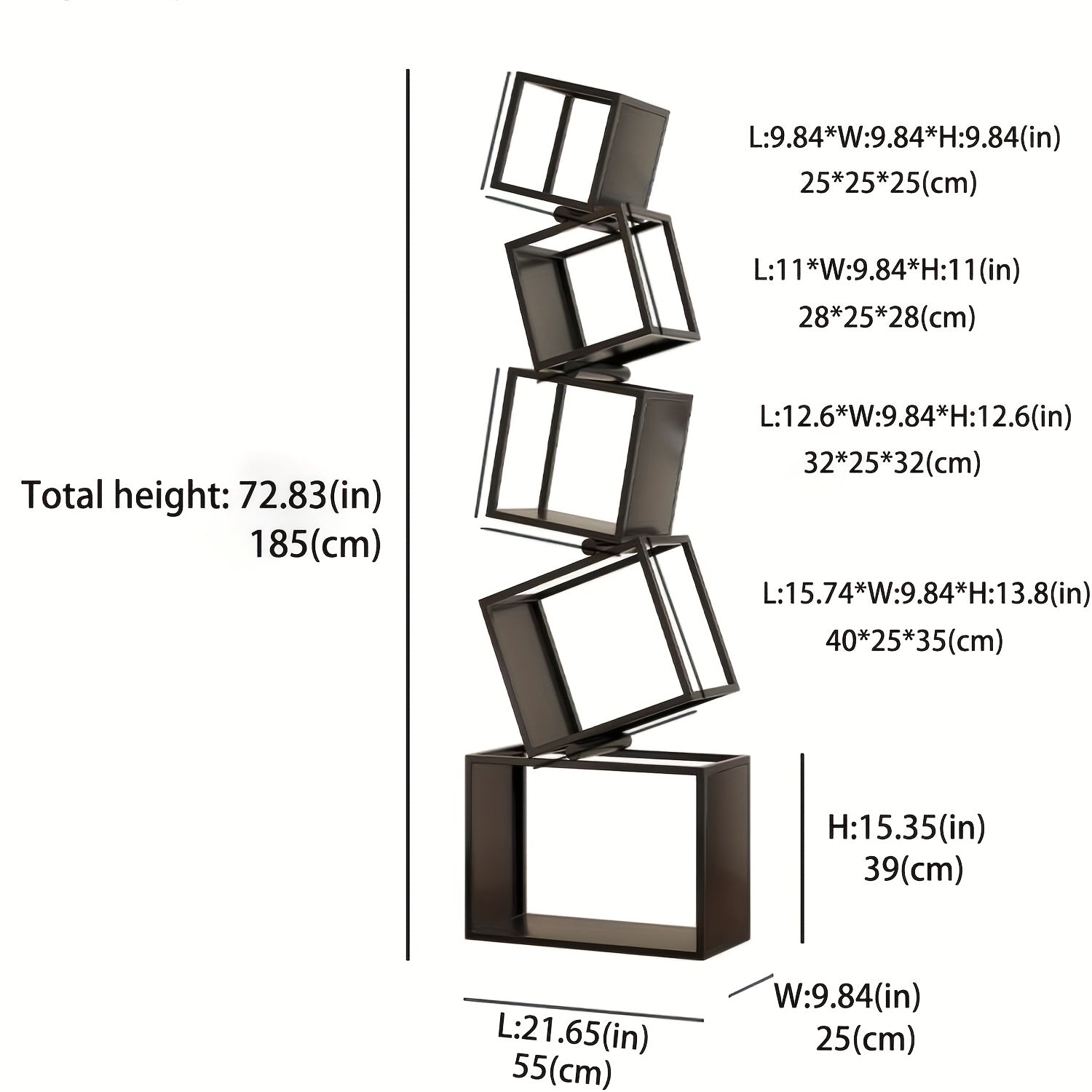 5-Tier Metal Bookshelf, Modern Geometric Bookcase, 73\