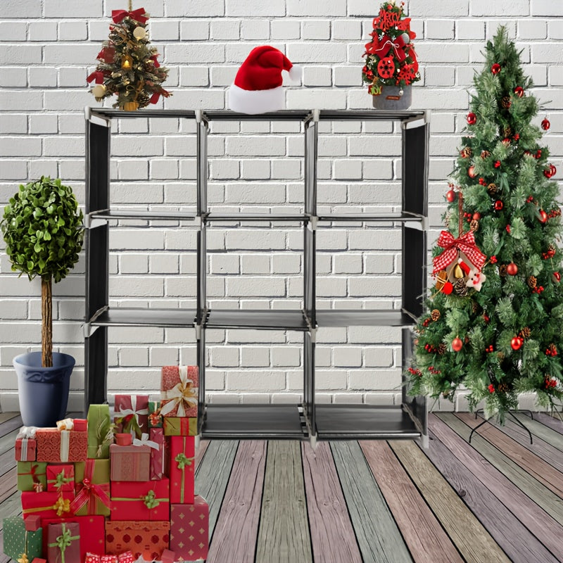 1pc, Multi-functional Assembly 3-layer 9-layer Storage Shelves Black Creative Combination Storage Cabinets, Independent Display Bookshelves with Compartments for Home Finishing Christmas Shelving