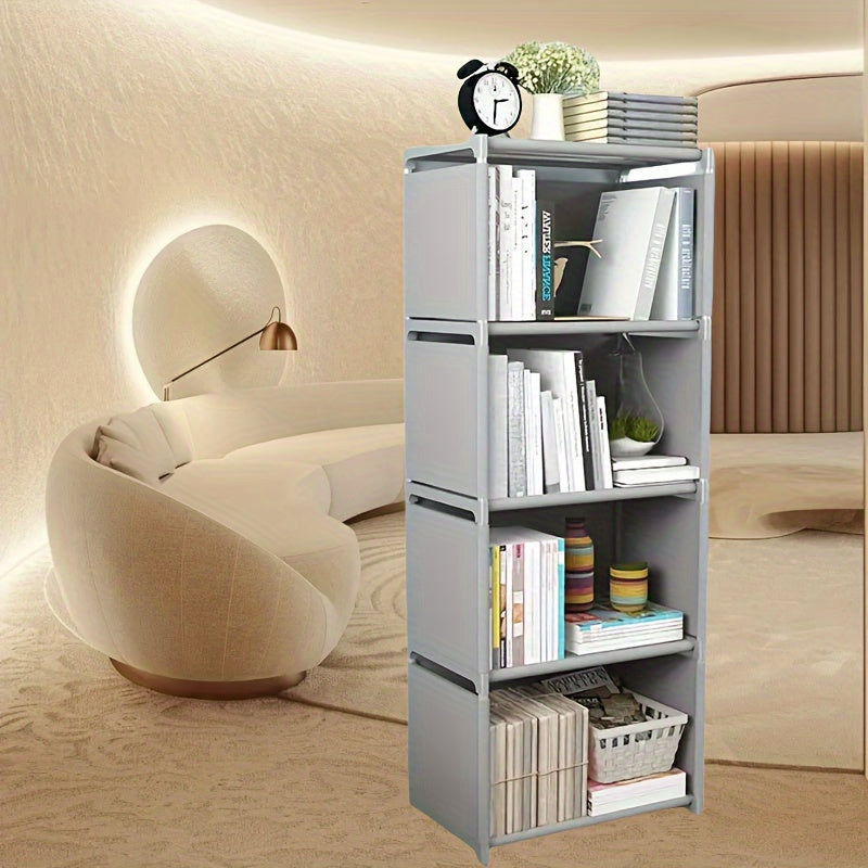 1pc White Plastic Metal Bookshelf - Compact, Easy Assembly, Vertical Design with Back Plate for Home, Office, Dorms, Rental Spaces
