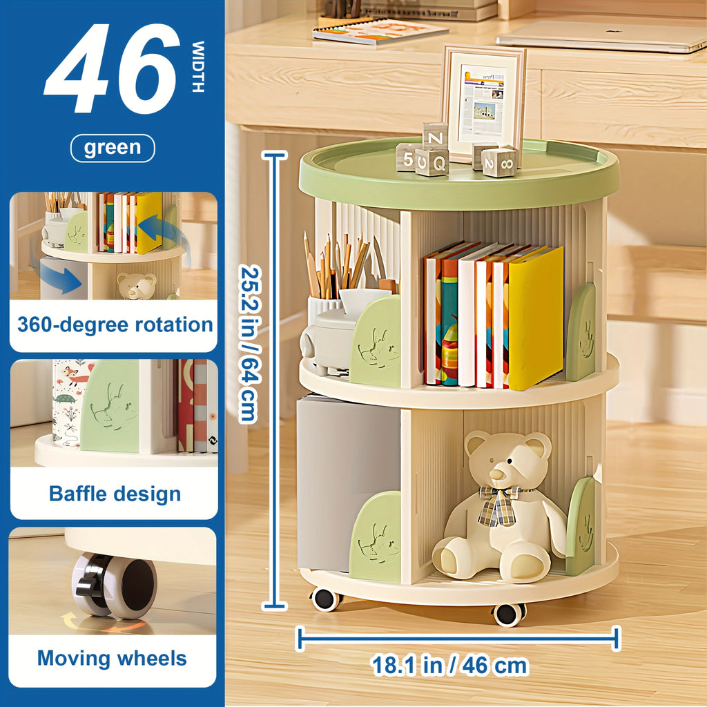 1pc Movable Bookcase, 2\u002F3 Tier Tableside Bookcase, Floor Desk Trolley On Wheels, Durable Book Storage Rack, Office School Supplies Storage Shelf, Green\u002FBrown, Suitable for Pencil Holder, Textbooks, Document Storage, Office Supplies Storage
