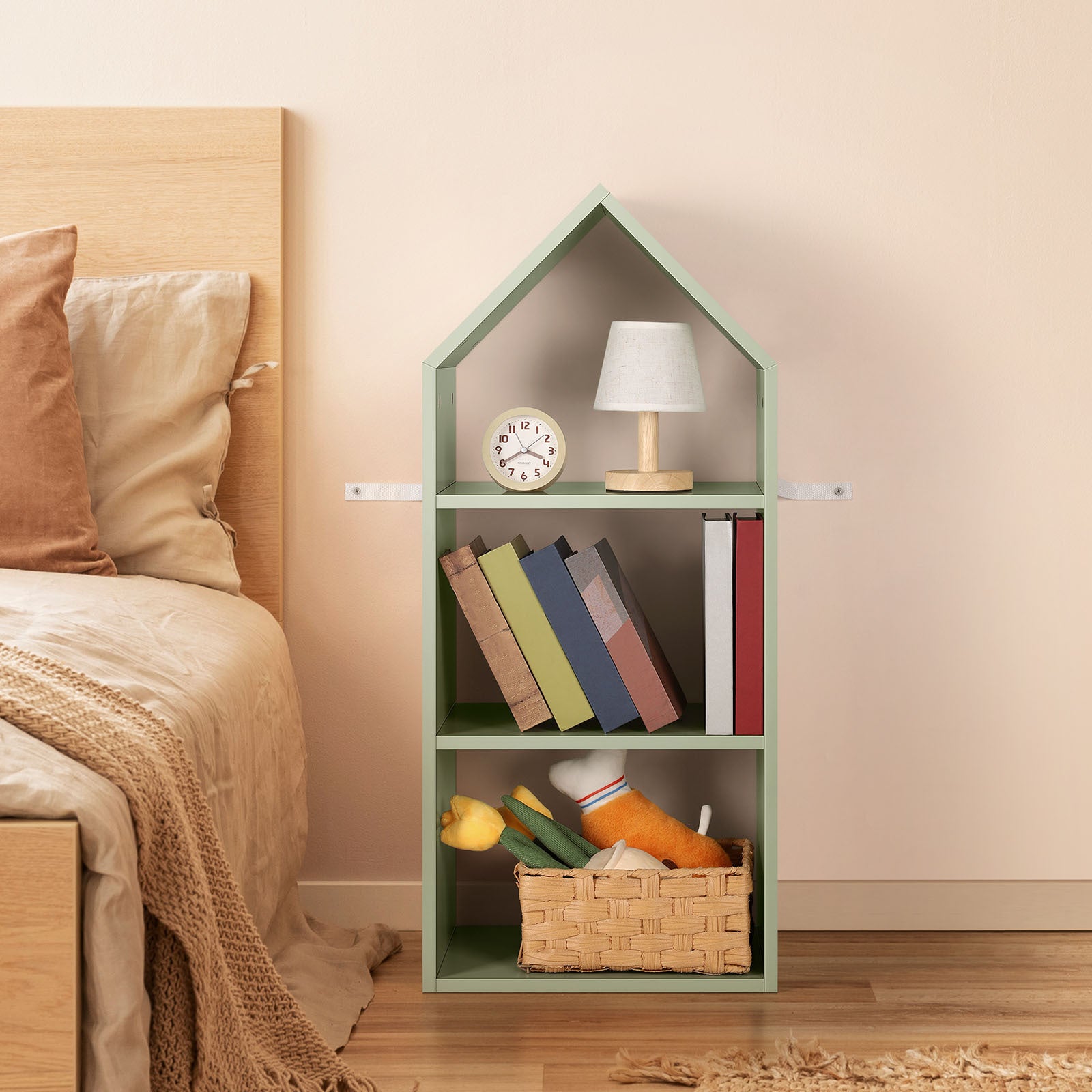 Green Triangle House Bookcase. Family Bookshelf, Toy Triple Organizer. Picture Bookshelf, Multi-tier Organizer. Short Bookshelf, Living Room Bookshelf, Reading Bookshelf., Standing Shelf