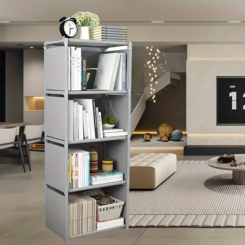 1pc White Plastic Metal Bookshelf - Compact, Easy Assembly, Vertical Design with Back Plate for Home, Office, Dorms, Rental Spaces