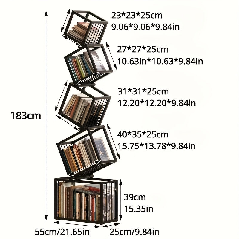 5-Tier Metal Bookshelf, Modern Geometric Bookcase, 73\
