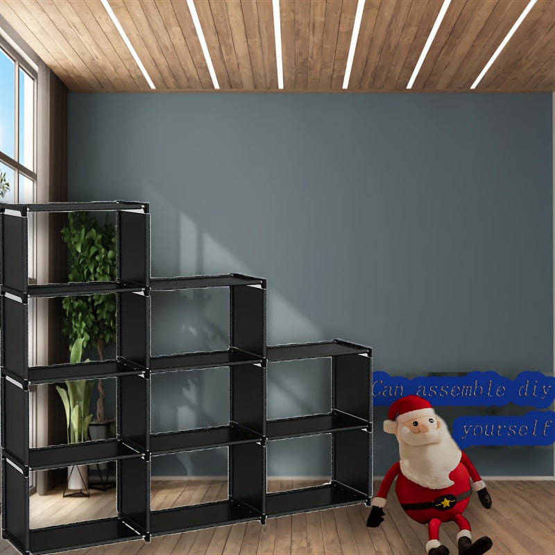 1pc, Multi-functional Assembly 3-layer 9-layer Storage Shelves Black Creative Combination Storage Cabinets, Independent Display Bookshelves with Compartments for Home Finishing Christmas Shelving
