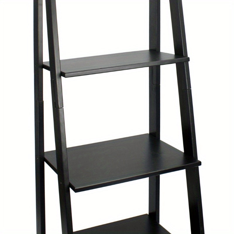 Solid Wood 5-Shelf Ladder Bookcase - Modern Black Bookshelf with Sturdy A-Frame Design, Space-Saving Vertical Storage for Home Office, Living Room, Dorm - Easy Assembly, Compact Bookcase for Small Spaces (Assembled Height \u003C27\