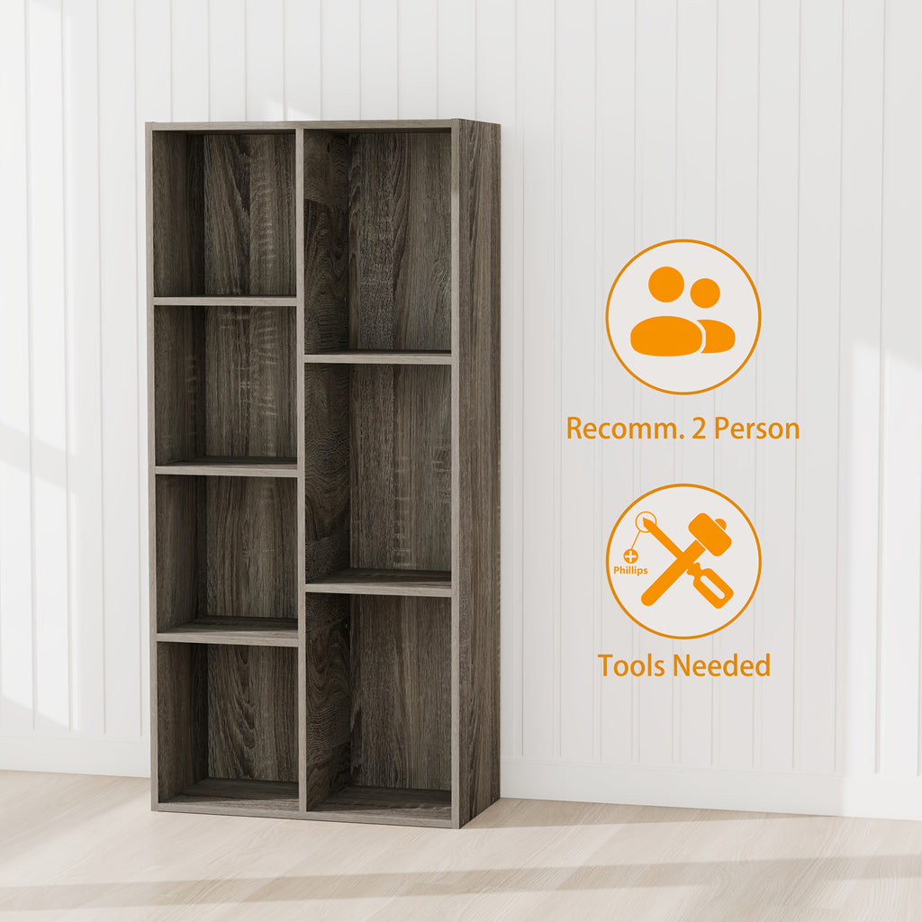 7-Cube Bookcase, Bookshelf, Storage Organizer, Multi-Purpose Shelving Unit for Books, Clothes, Toys, Home Office, Living Room, Bedroom, Modern Design, Easy Assembly