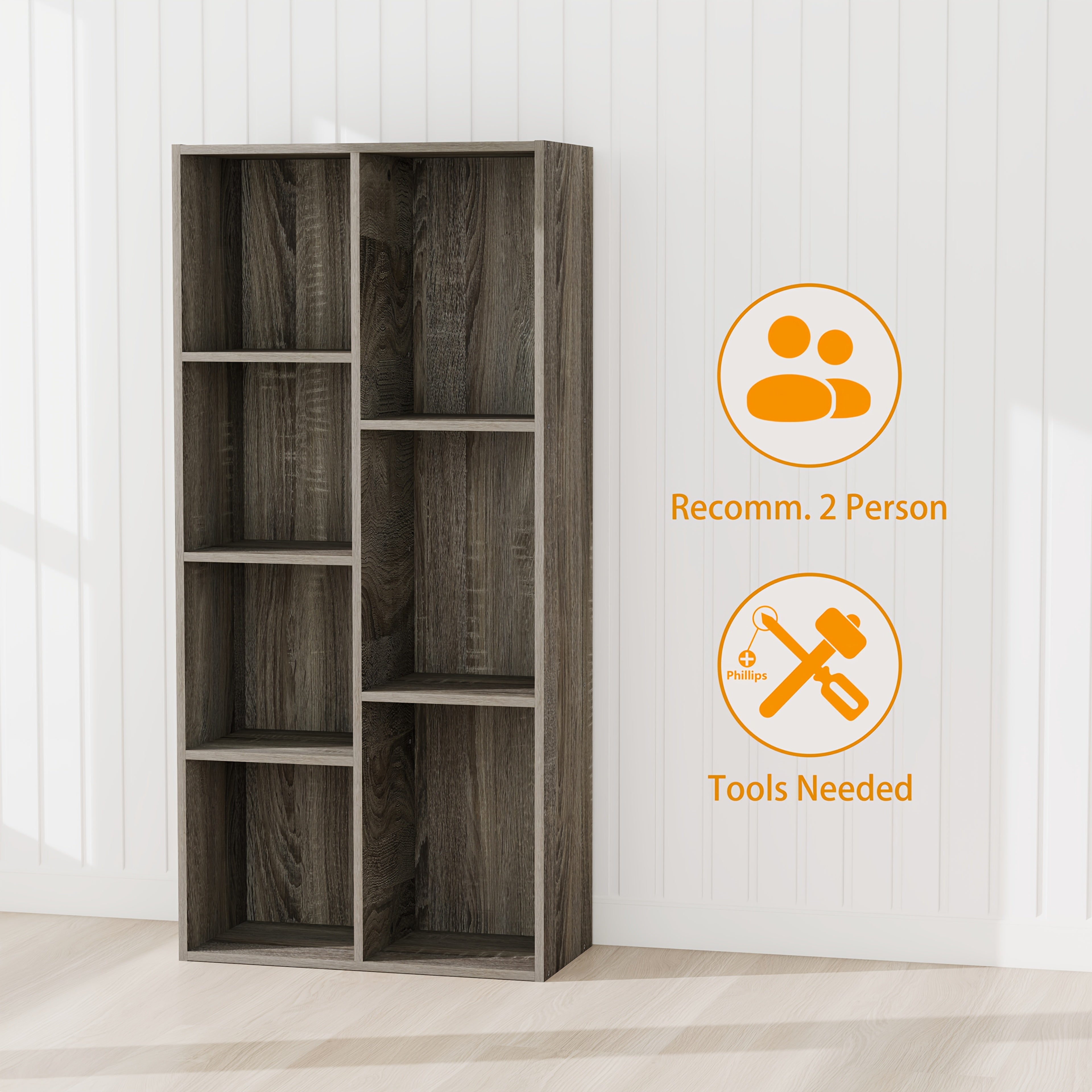 7-Cube Bookcase, Bookshelf, Storage Organizer, Multi-Purpose Shelving Unit for Books, Clothes, Toys, Home Office, Living Room, Bedroom, Modern Design, Easy Assembly