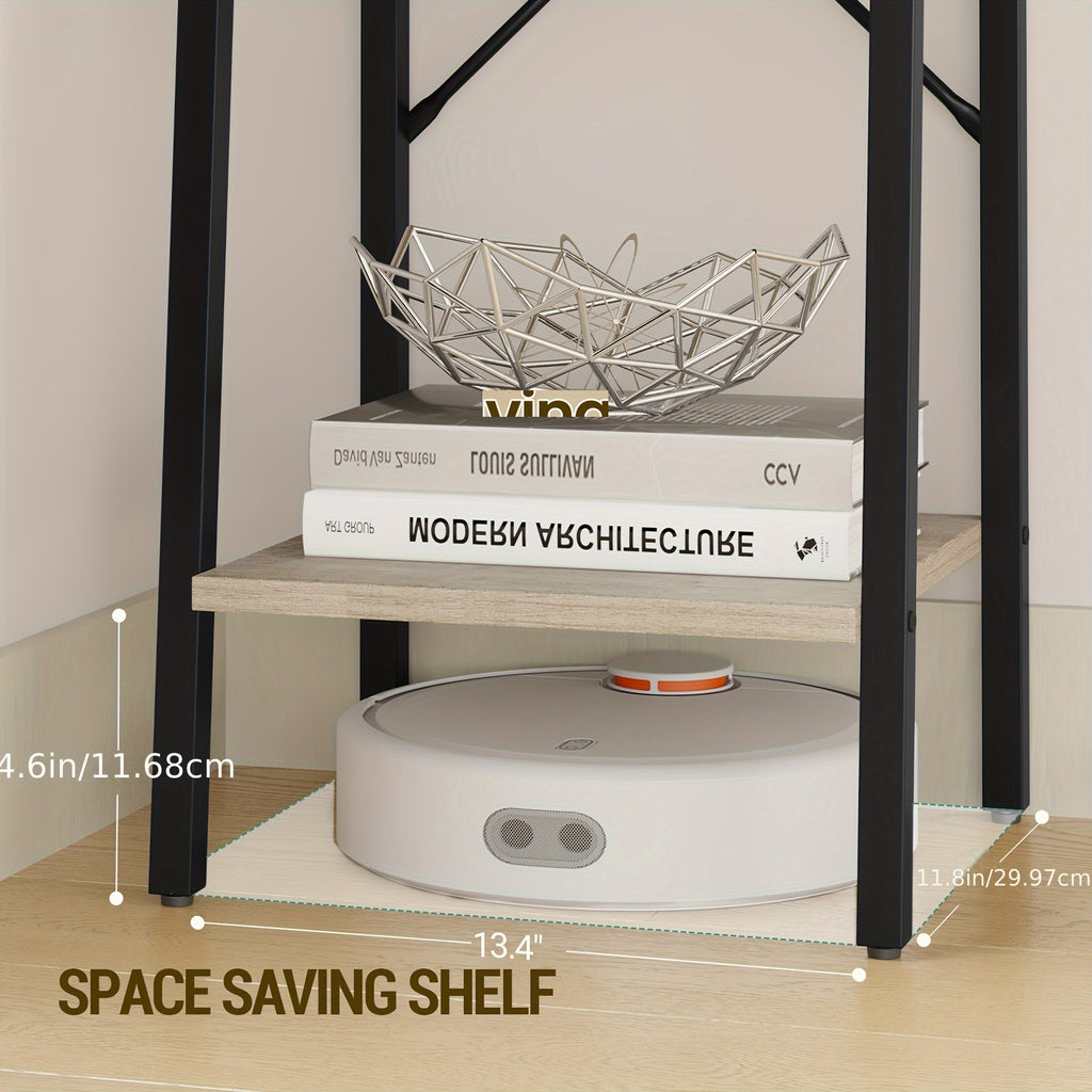 5-Tier Ladder Shelf, Narrow Bookshelf, Corner Storage Shelves, Freestanding Bookcase with 2 Hooks for Home Office, Living Room, Kitchen, Bedroom, Industrial, Greige and Black, Black, Utility Racks