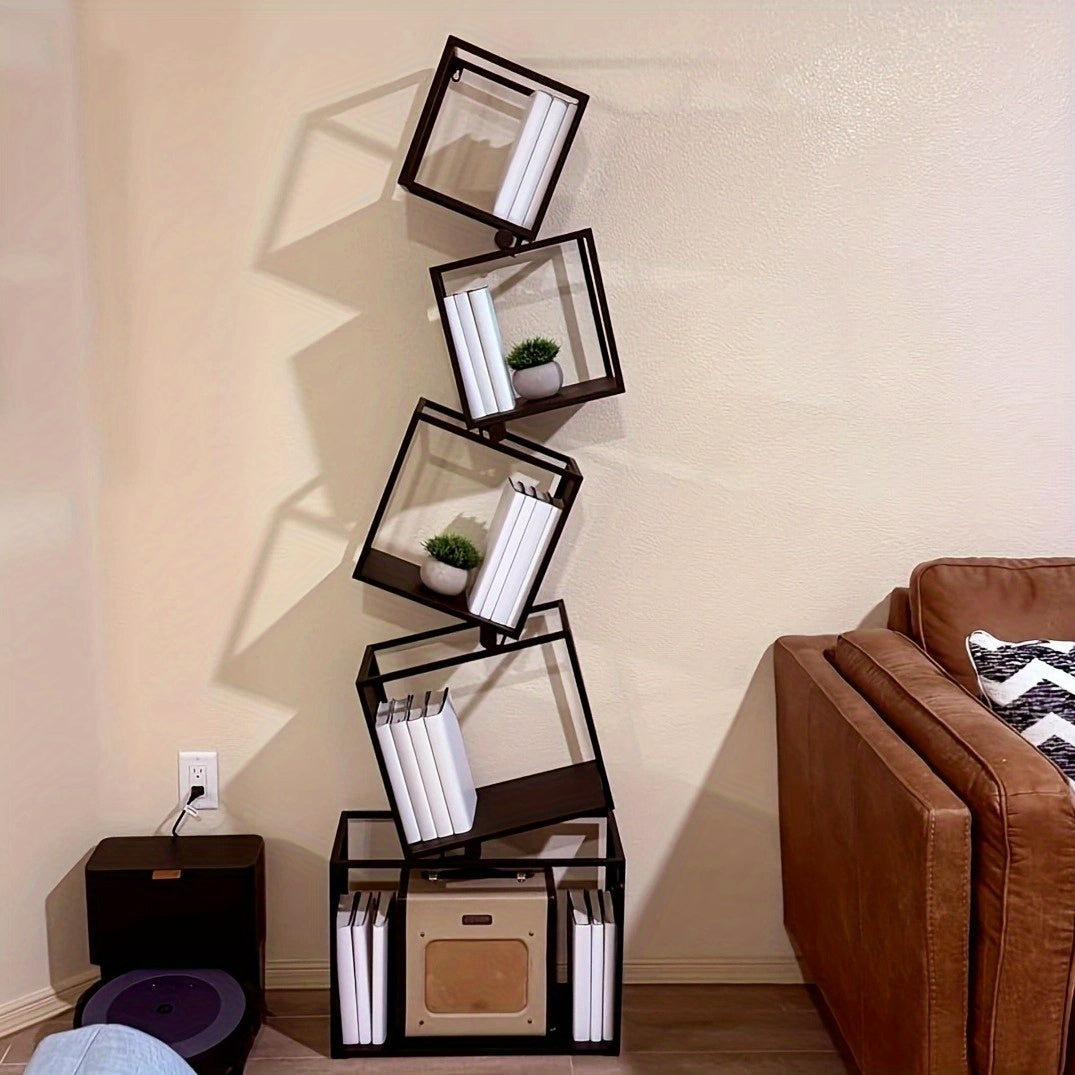 5-Tier Metal Bookshelf, Modern Geometric Bookcase, 73\
