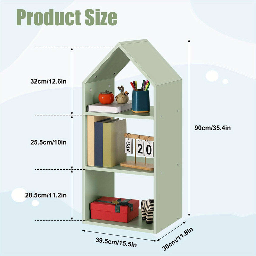 Green Triangle House Bookcase. Family Bookshelf, Toy Triple Organizer. Picture Bookshelf, Multi-tier Organizer. Short Bookshelf, Living Room Bookshelf, Reading Bookshelf., Standing Shelf